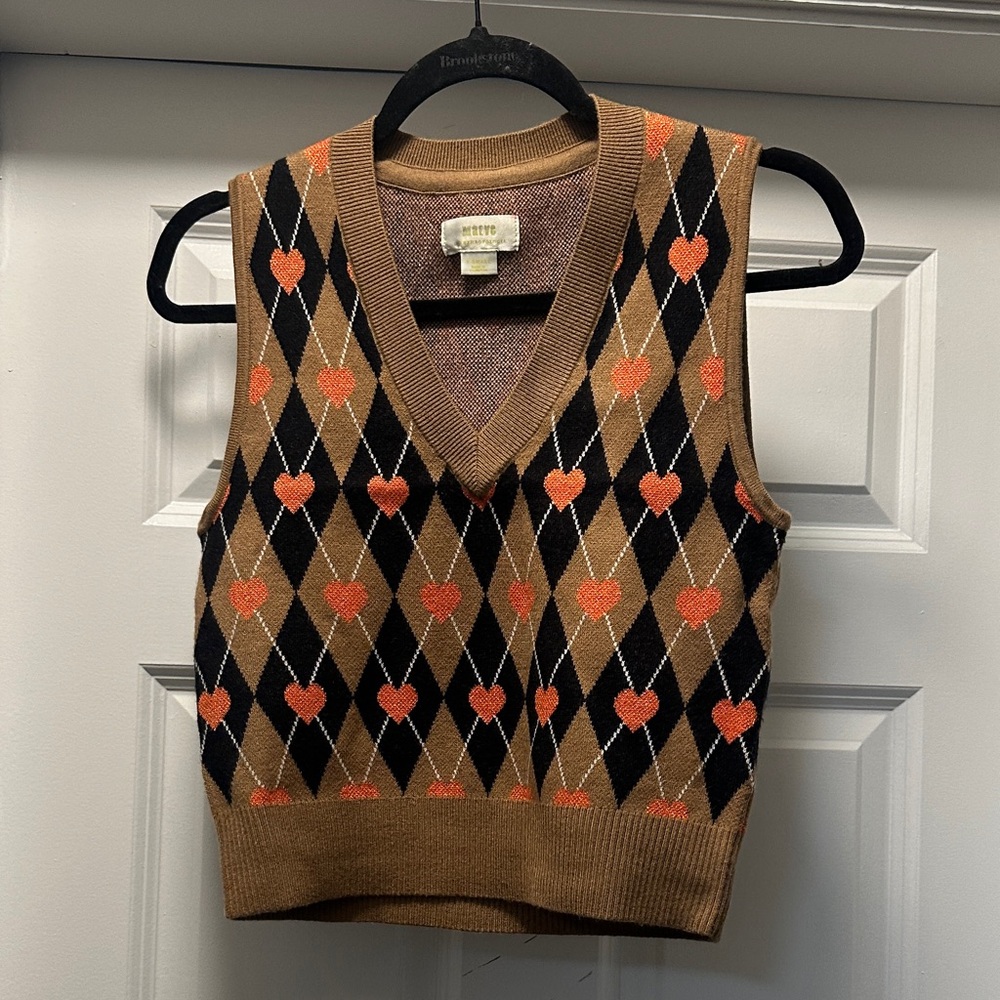Maeve Anthropologie Hearts Argyle Coquette Academia Sweater Vest